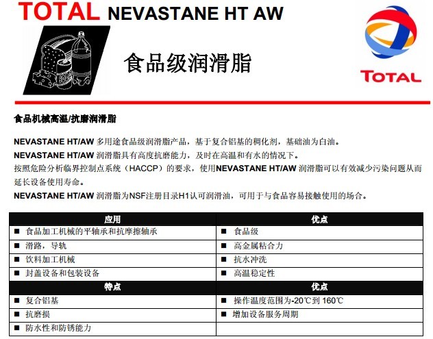 道达尔食品级多用途复合铝基润滑脂total nevastane ht/aw 1